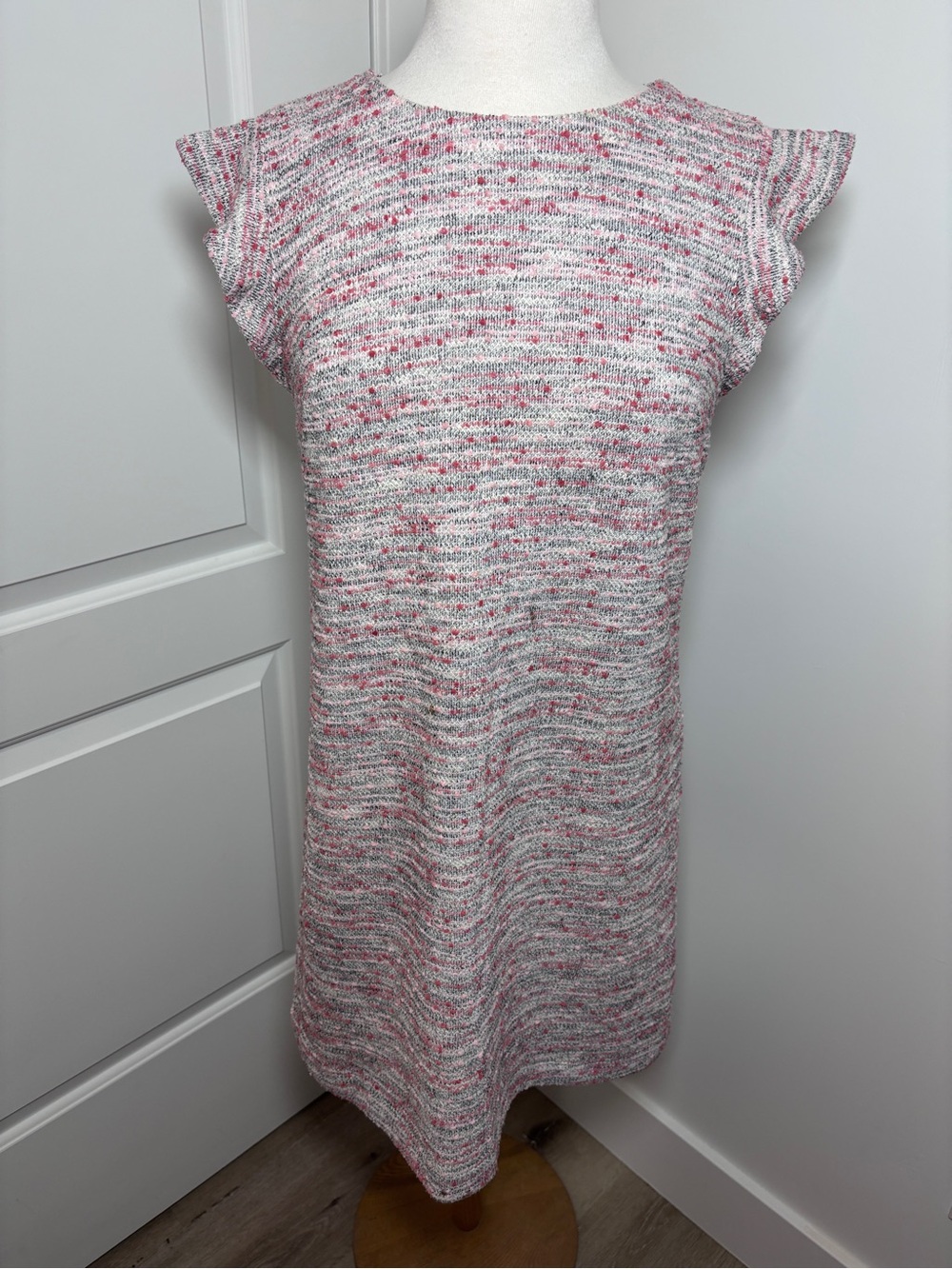 Ann Taylor LOFT Pink Gray Textured Knit Shift Dress - Size 8